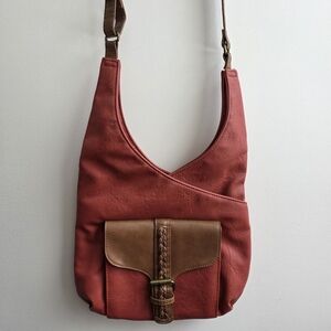 Bueno‎ Pink Orange Faux Leather Satchel Purse Crossbody Vegan Boho Renaissance